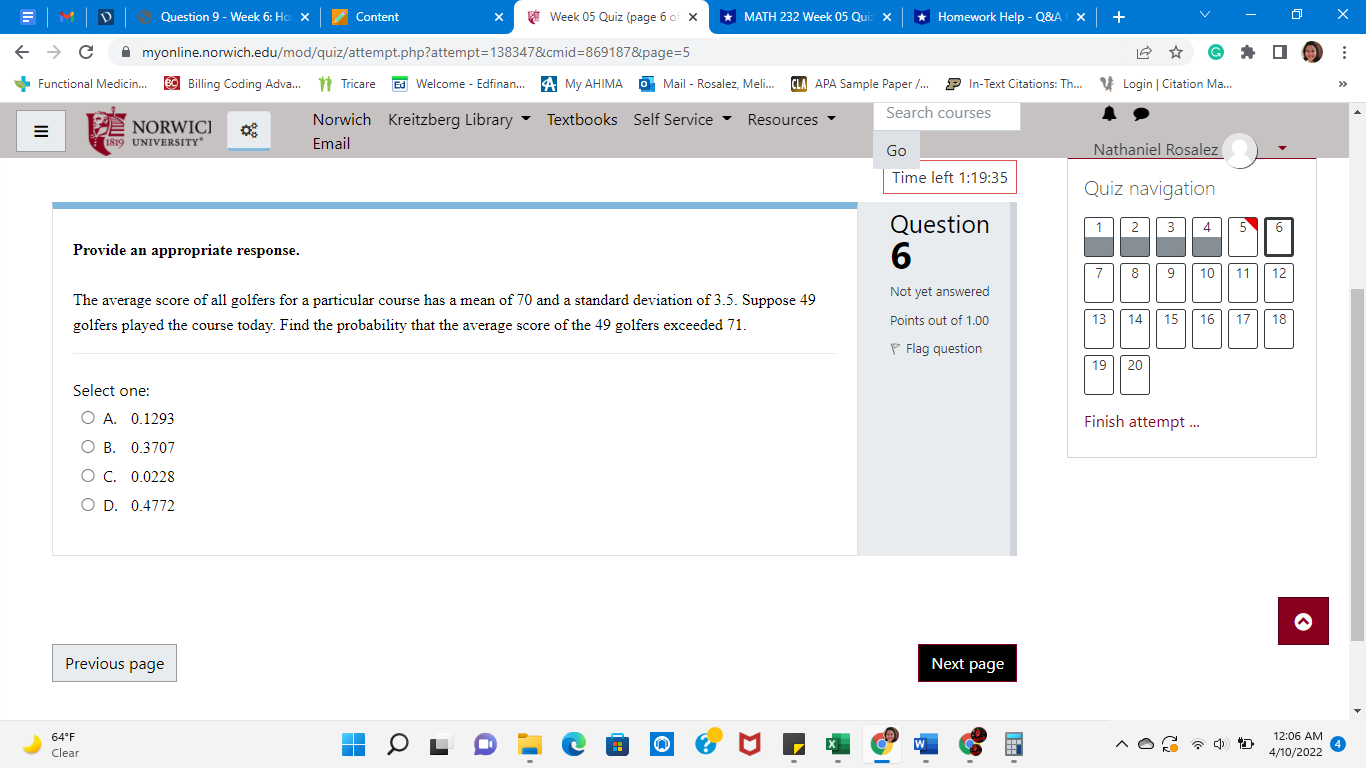  D Question 9 - Week 6: Ho X Content Week 05