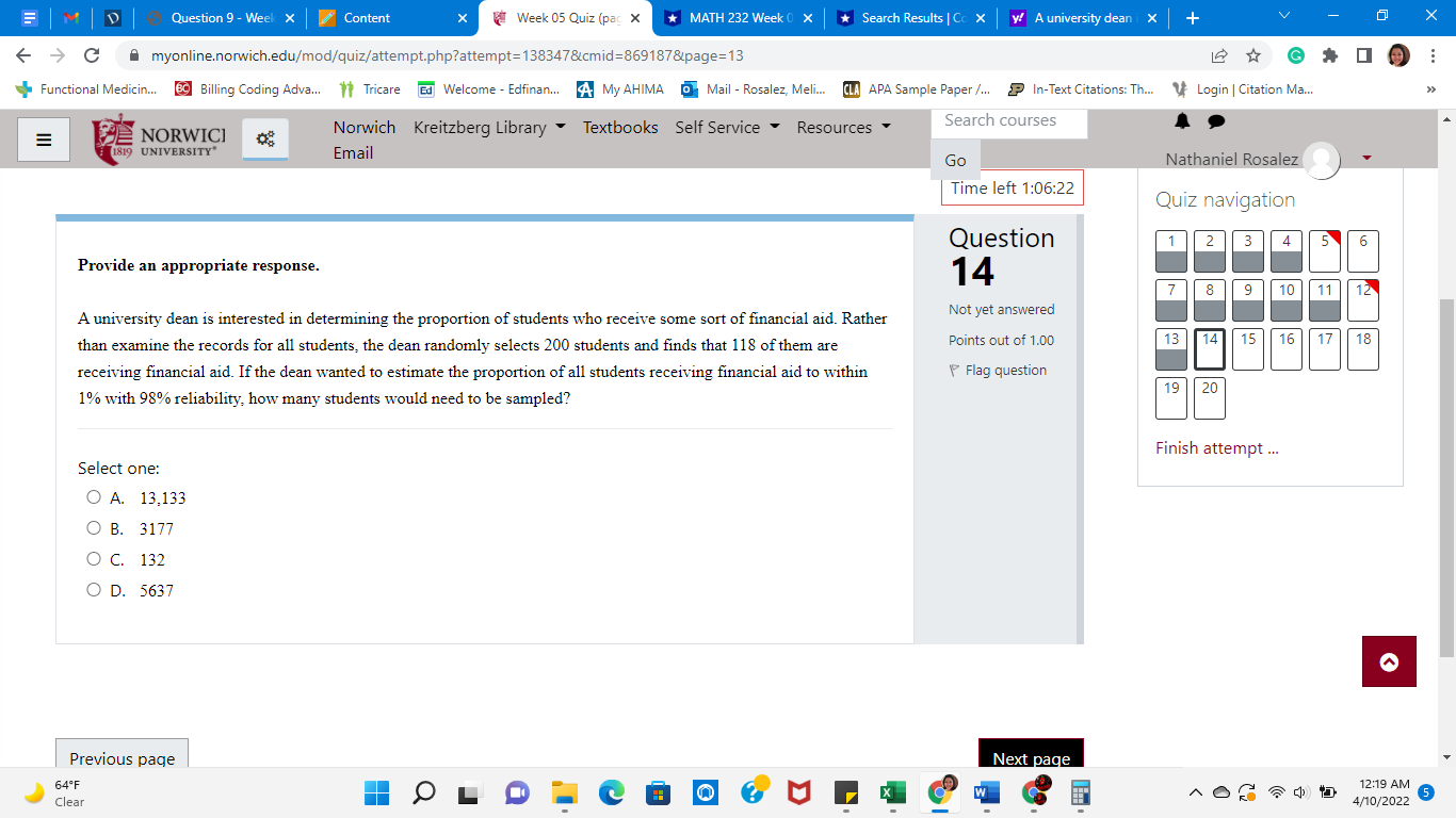 Nathaniel Rosalez Time left 1:19:35 Quiz navigation Question 1 2 3 4