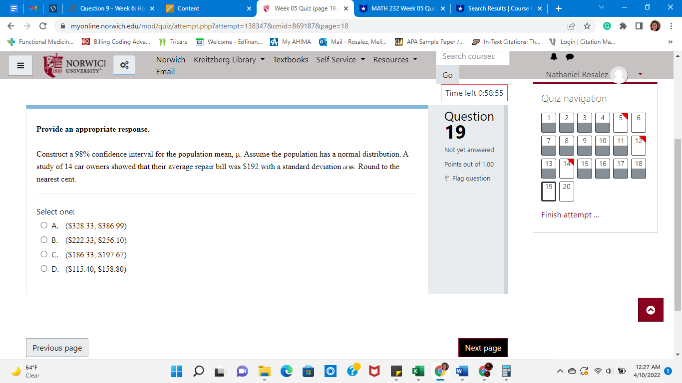 5 6 Provide an appropriate response. 6 10 12 The average score