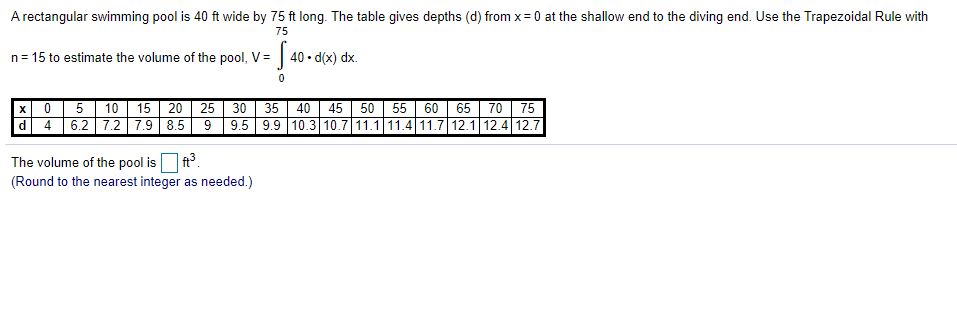 long. The table gives depths (d) from x= 0 at the shallow