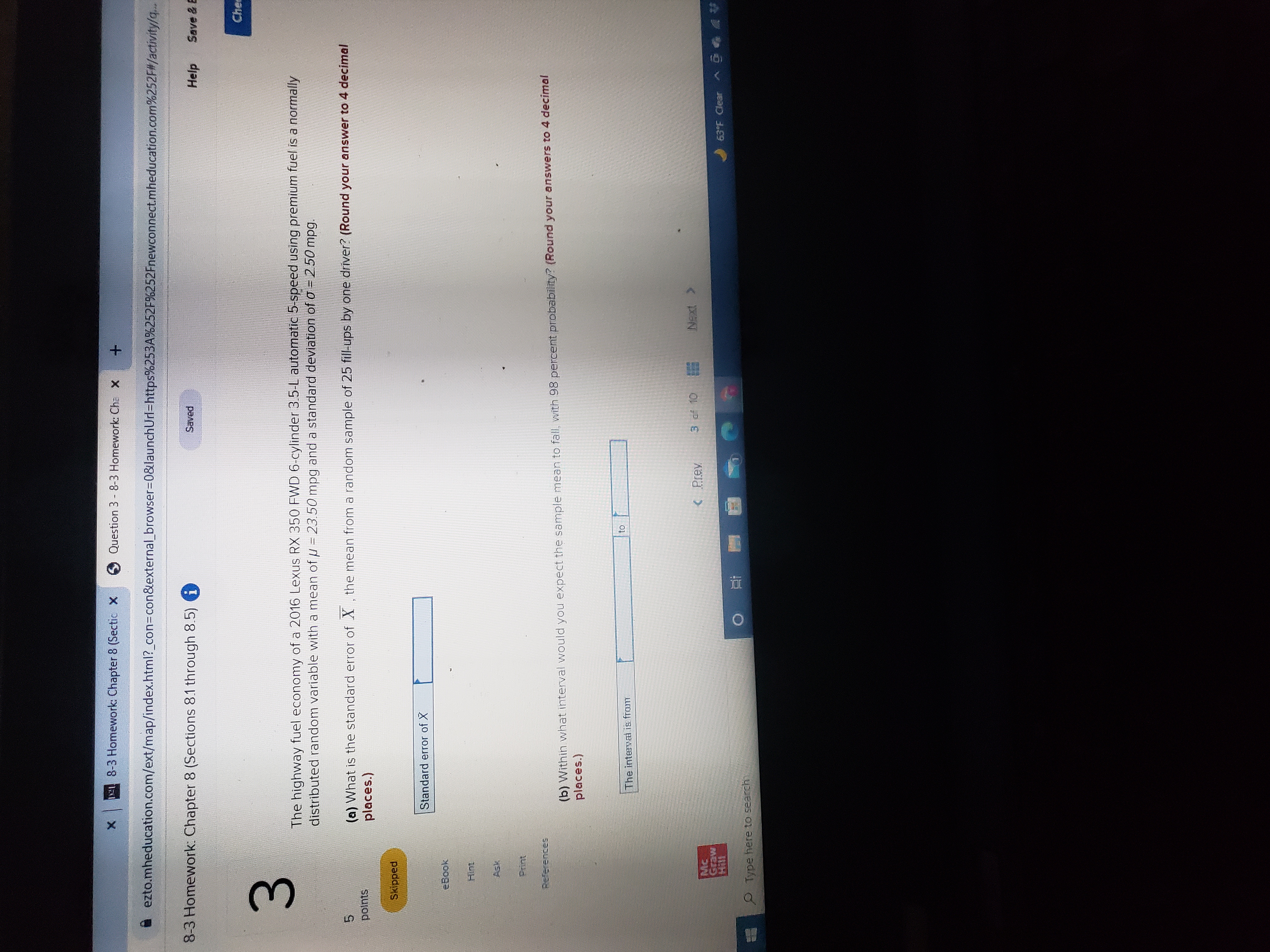  x 181 8-3 Homework: Chapter 8 (Sectic x Question 3 -