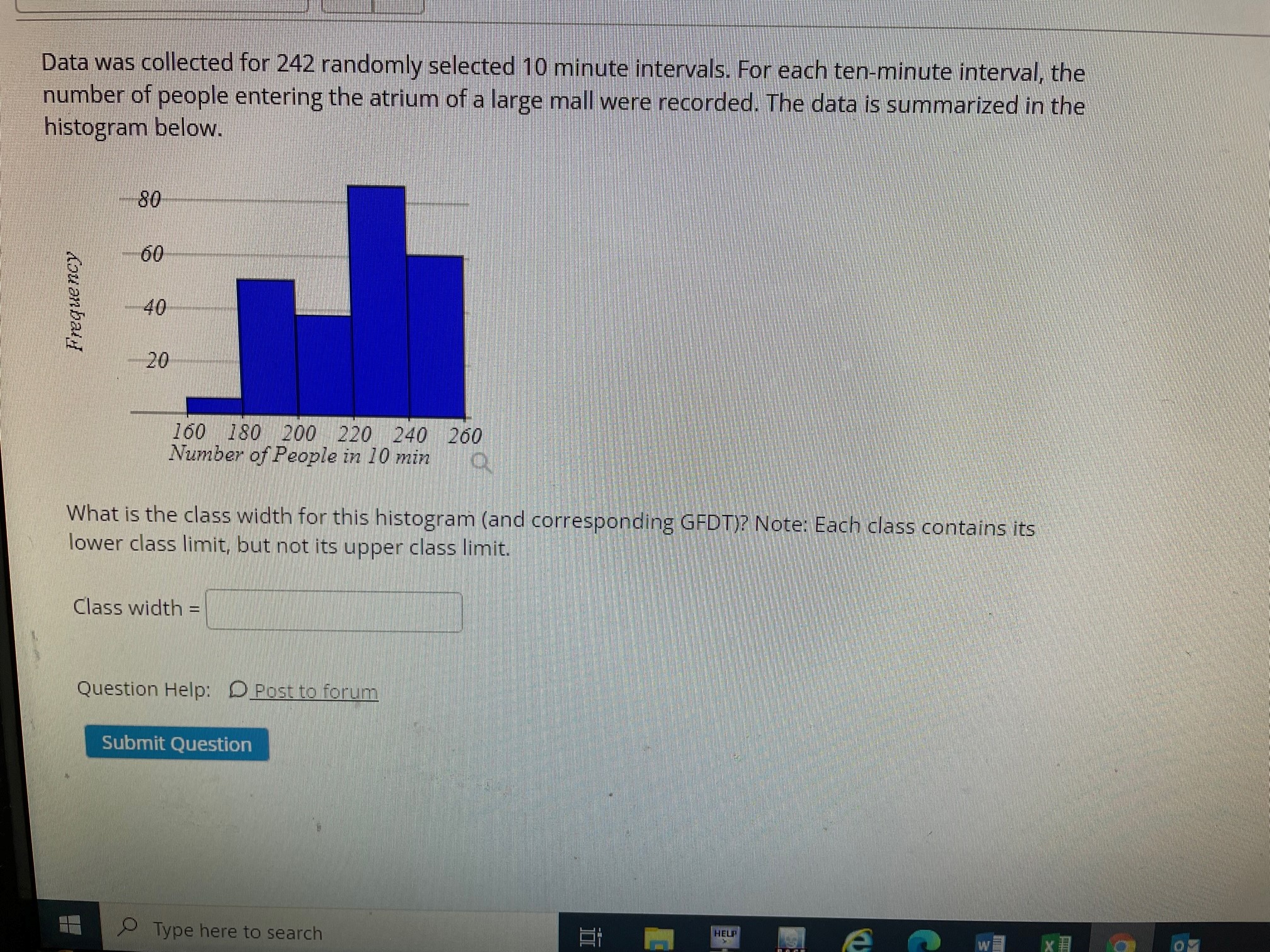 10 minute intervals. For each ten-minute interval, the number of people entering