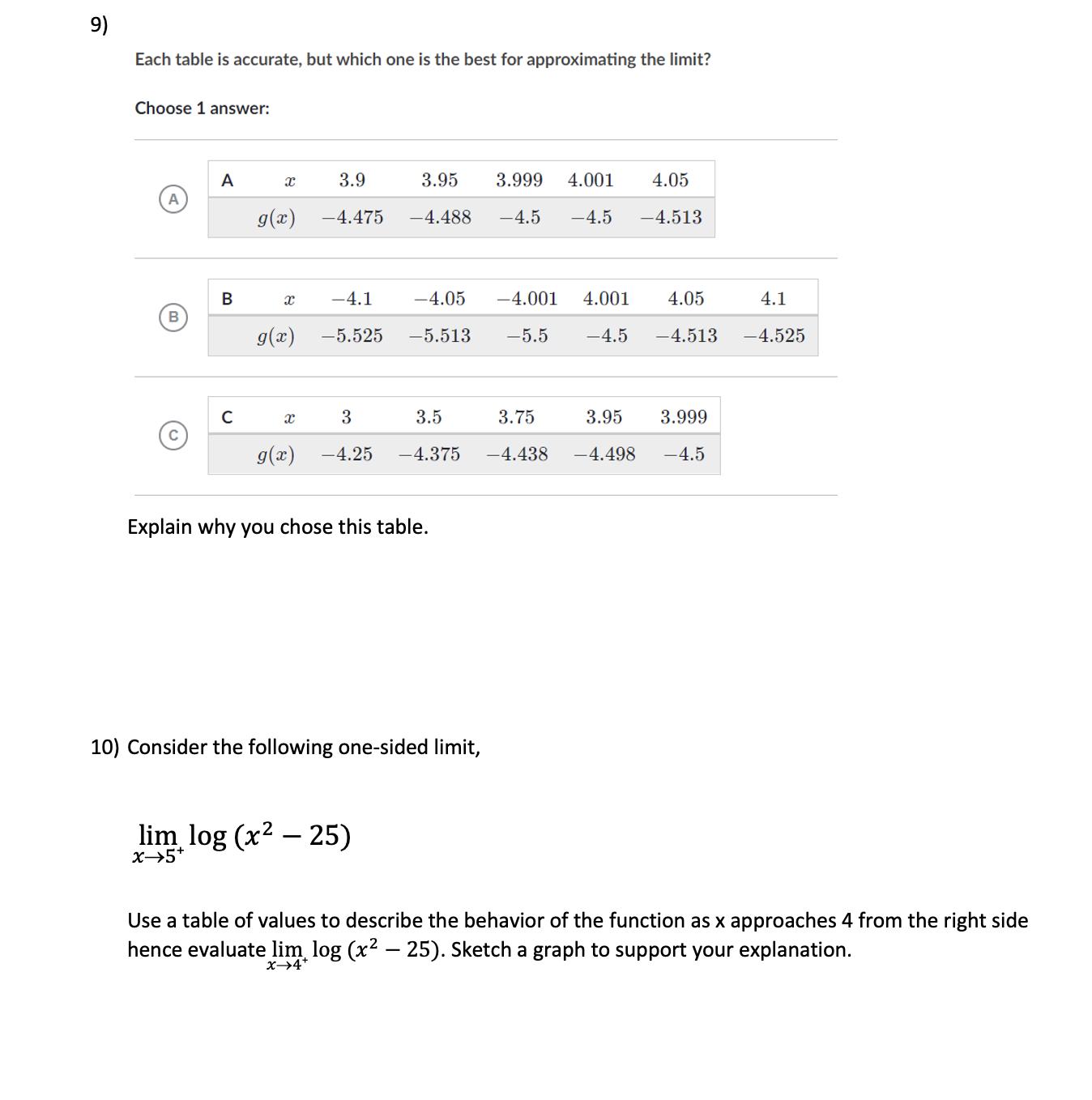 5( h What appears to be the value of lim h(x)? What