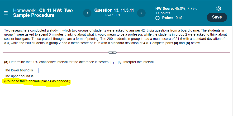 Question 13, 11.3.11 17 points Part 1 of 3 O Points .Oofl