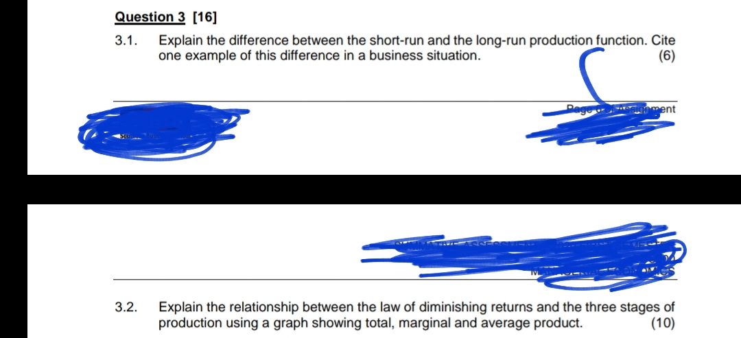 short-run and the long-run production function. Cite one example of this difference