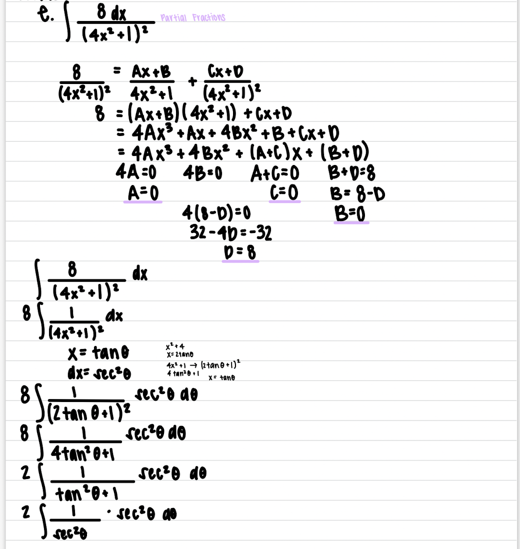 have the answer provided, which is ?2arctan(2x)+4x2+14x?+C. I feel like I am