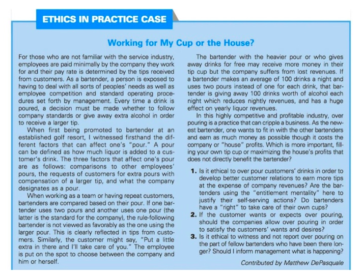 ETHICS IN PRACTICE CASE Working for My Cup or the House?