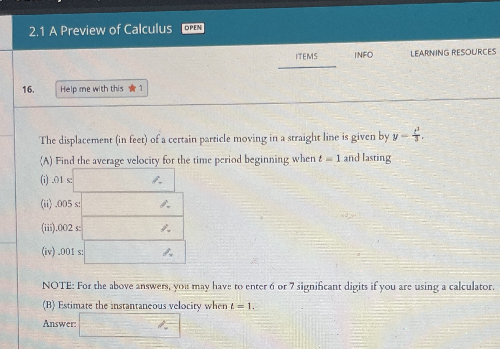 answer each question 2.1 A Preview of Calculus OPEN ITEMS INFO