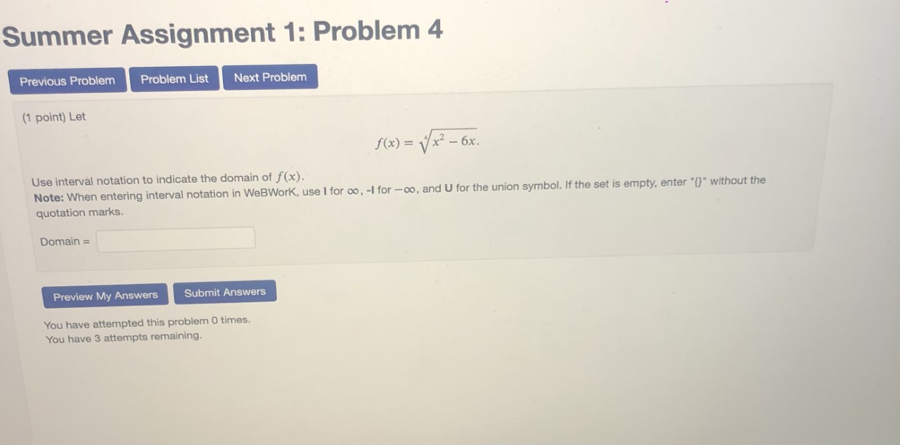 4 Previous Problem Problem List Next Problem (1 point) Let f(x) =1/x2