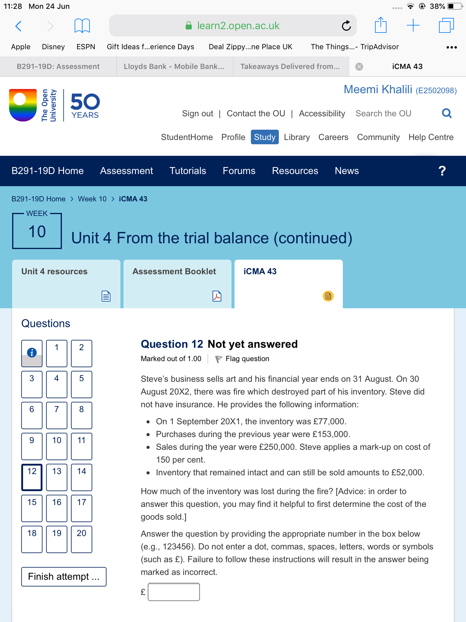 11:28 Mon 24 Jun a learn2.open.ac.uk Gift Ideas f...erience Days Deal Zippy...ne