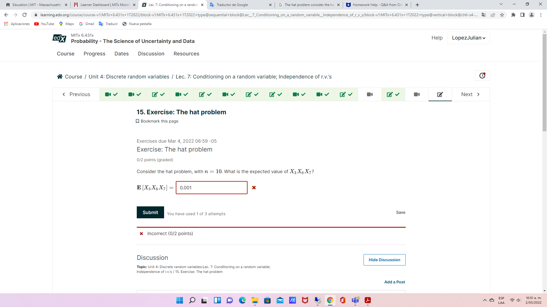 MITx Microl x X Lec. 7: Conditioning on a random x x