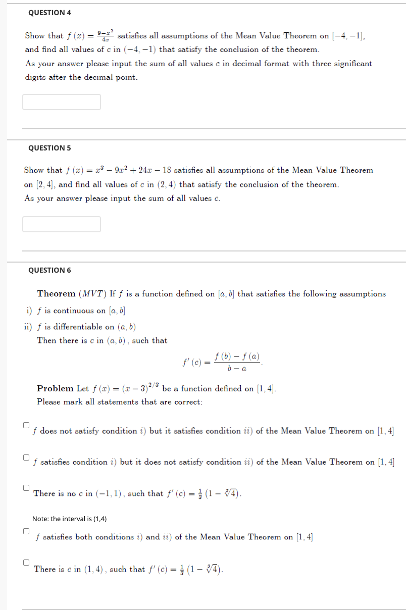 of the Mean Value Theorem on [-4, -1], and find all values