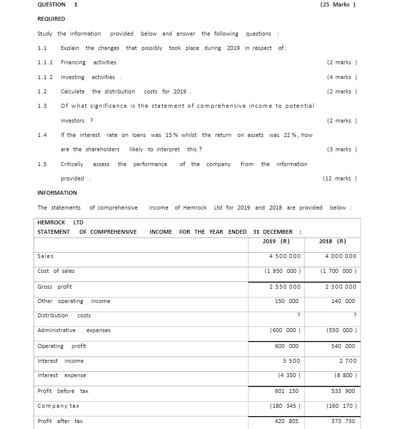 QUESTION 1 (25 Marks ) REQUIRED Study the information provided below