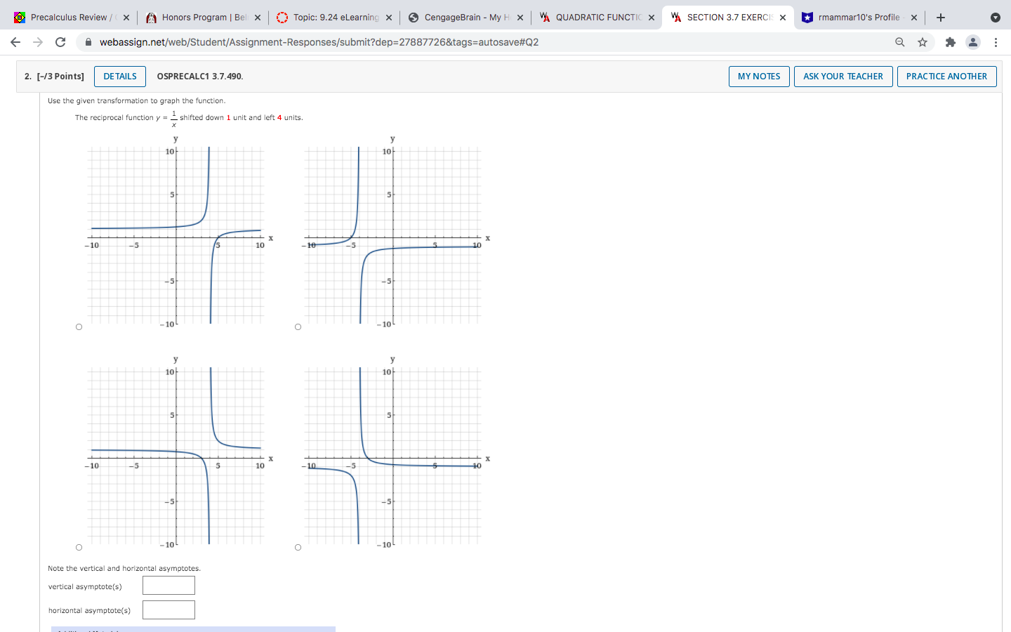 ASK YOUR TEACHER PRACTICE ANOTHER Use the given transformation to graph the