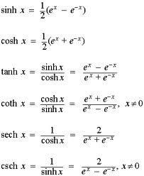 x sech x = 2 cosh x csch x = 2 sinh
