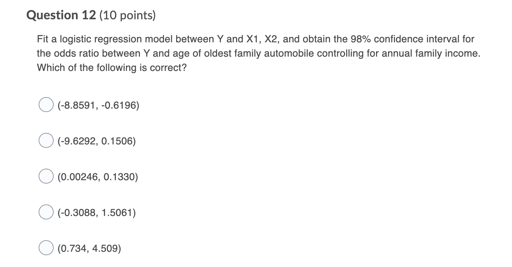 Question 12 (10 points) Fit a logistic regression model between Y