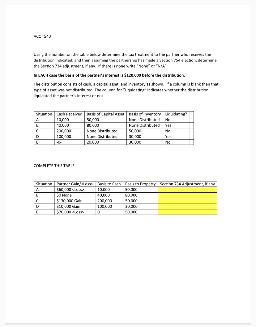  Help With Highlighted Section ACCT 540 Using the number on the