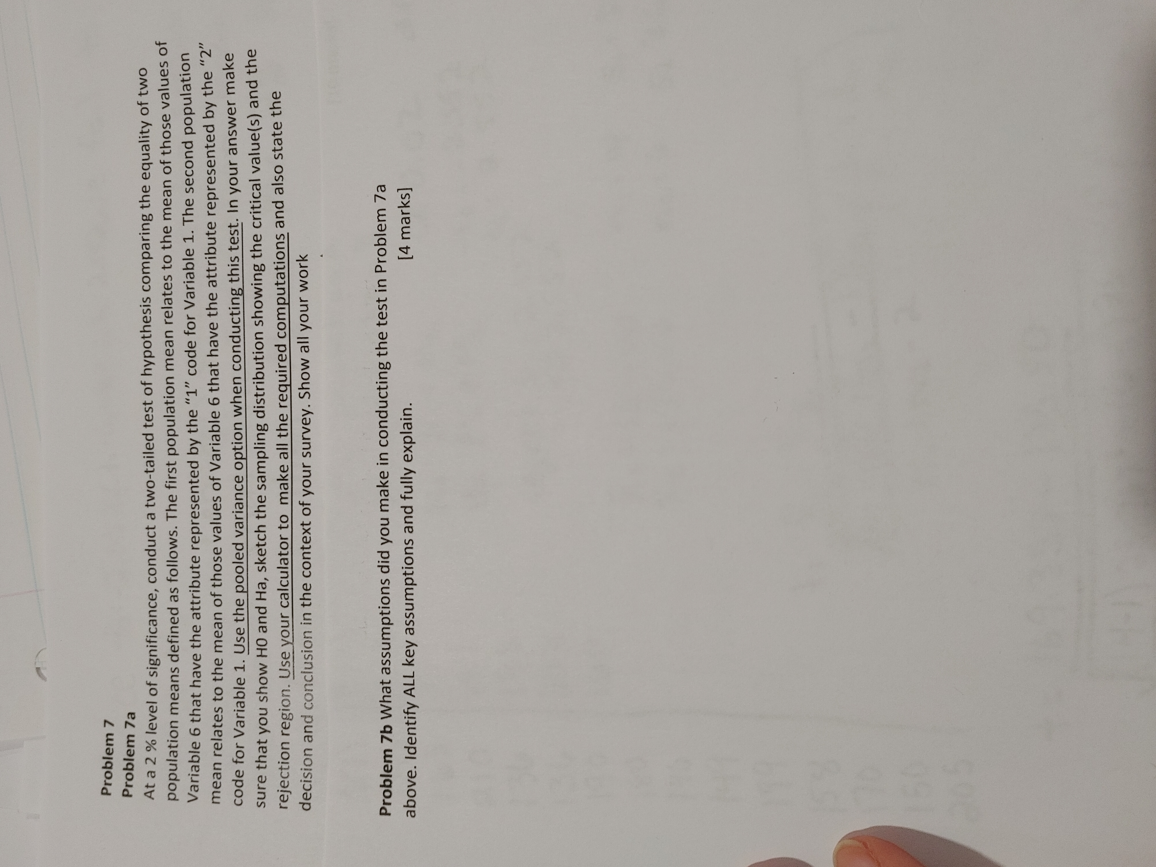  Problem 7 Problem 7a At a 2 % level of significance,