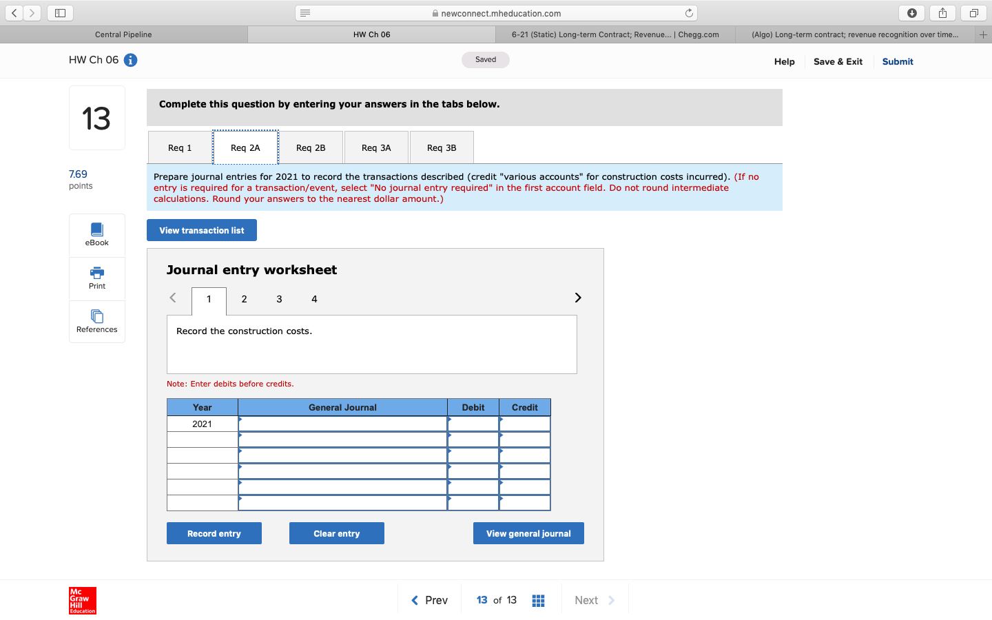 | Chegg.com (Algo) Long-term contract; revenue recognition over time. HW Ch 06