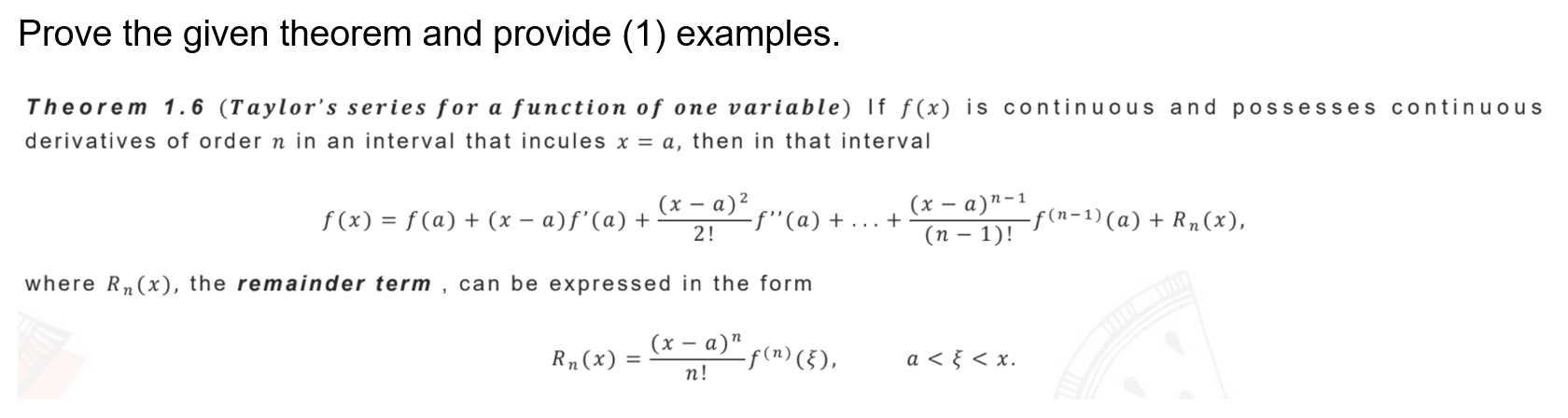 one value of x, say , between a and b such that