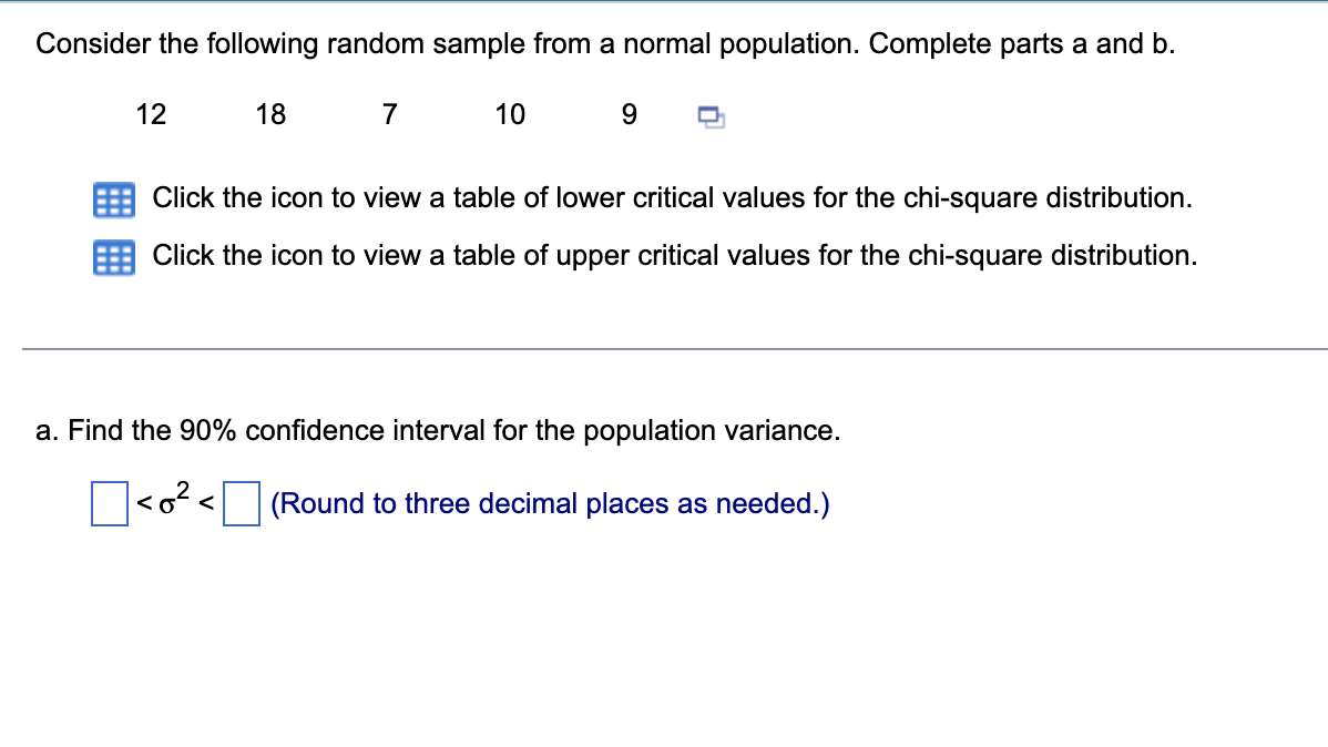  Consider the following random sample from a normal population. Complete parts