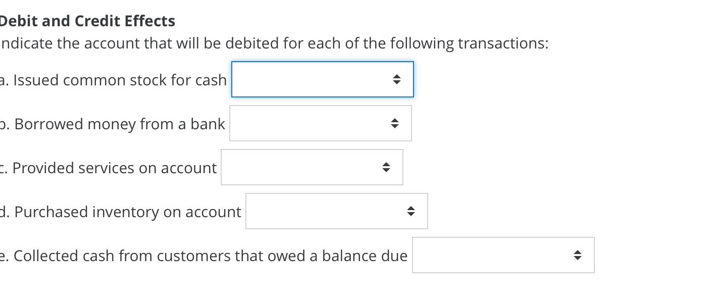 ban Accounts receivable Cash Common stock c. Provided services on account Inventory