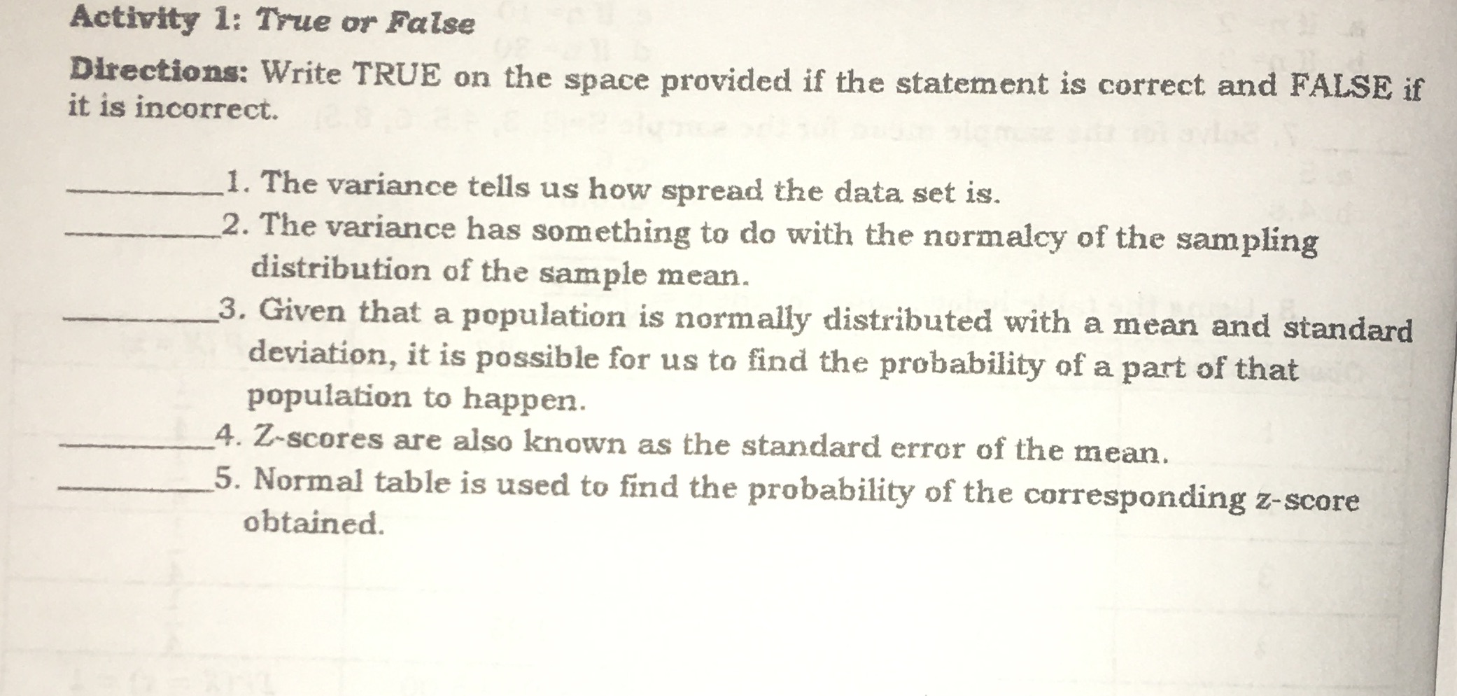  I need help, thank u. Activity 1: True or False Directions: