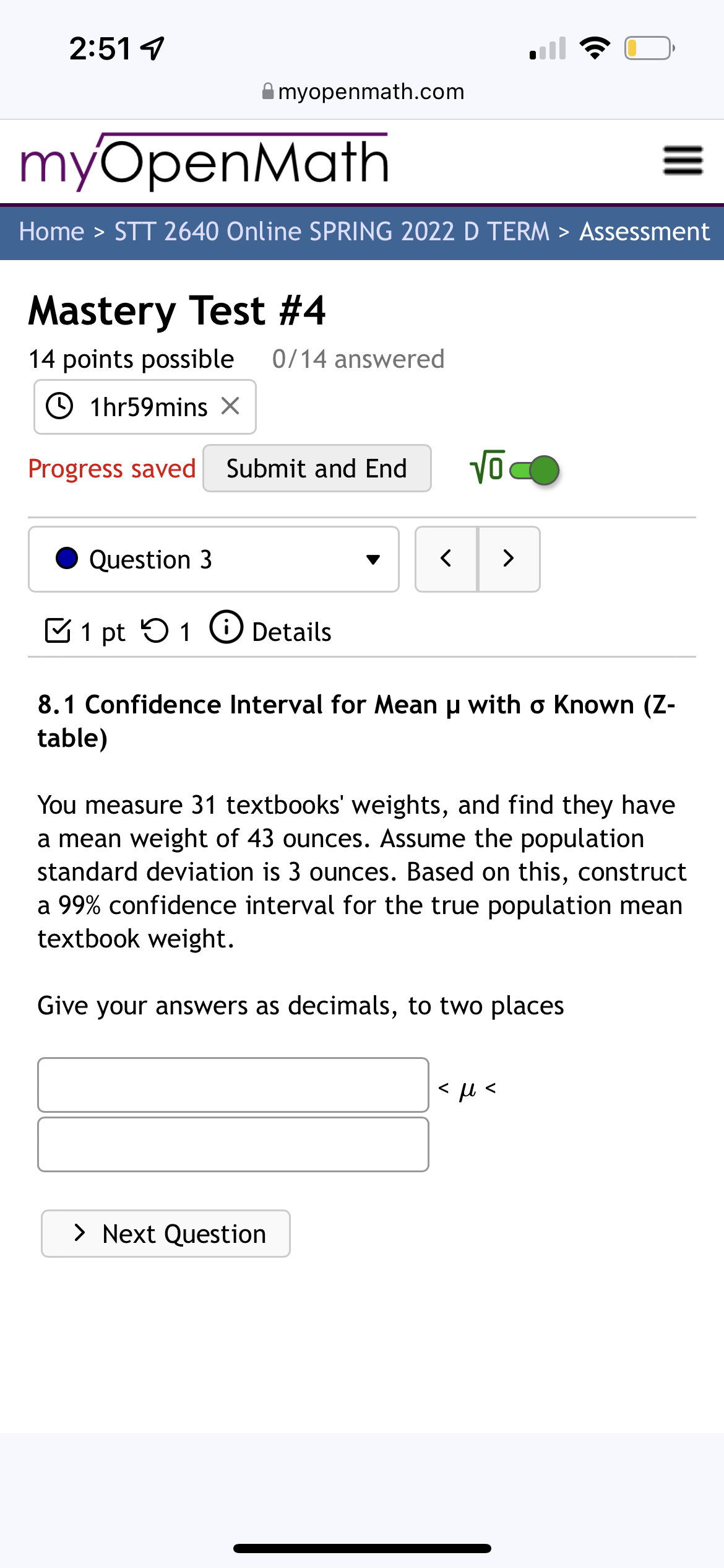 End VE' 0 Question 3 v 81 pt '0 1 G) Details