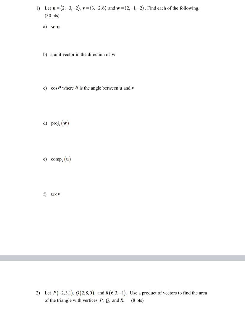 wu b) a unit vector in the direction of w c) cose