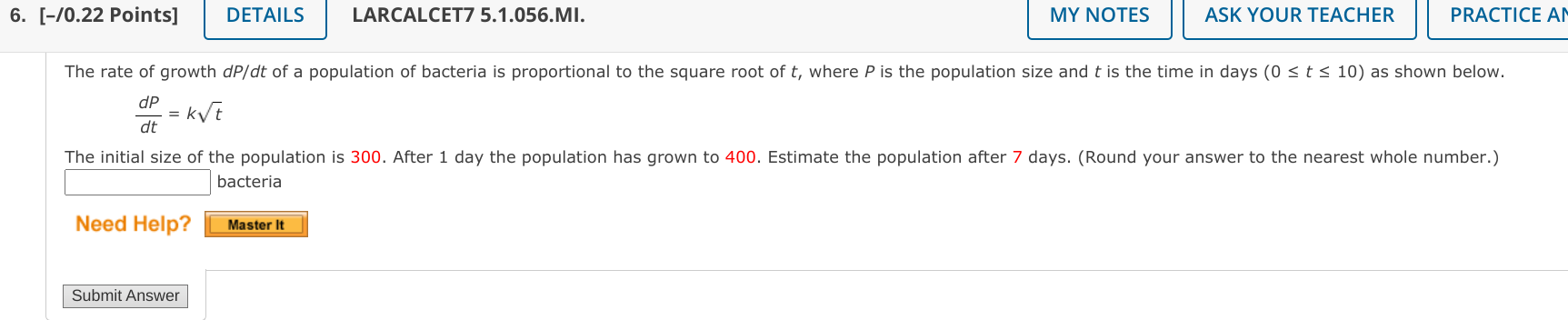 DETAILS LARCALCET7 5.1.056.M|. MY NOTES ASK YOUR TEACHER PRACTICE Al' The rate