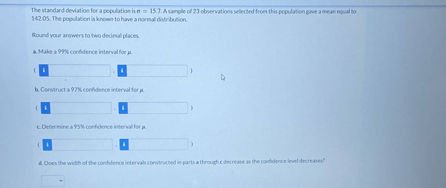 sample of 23 observations selected from this population gave a mean equal