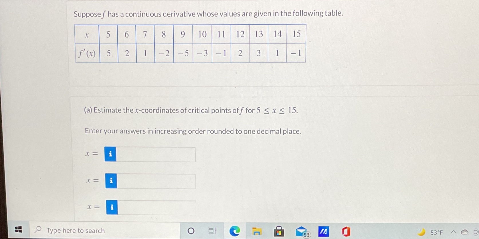 minimum or neither Suppose f has a continuous derivative whose values are