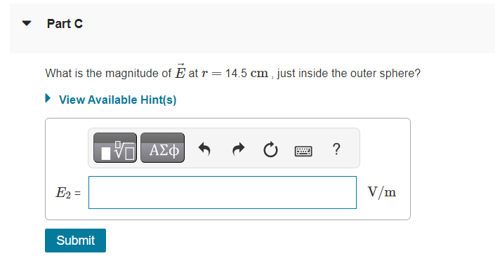 12.0 cm, and the outer sphere has a radius ofrb : 14.9