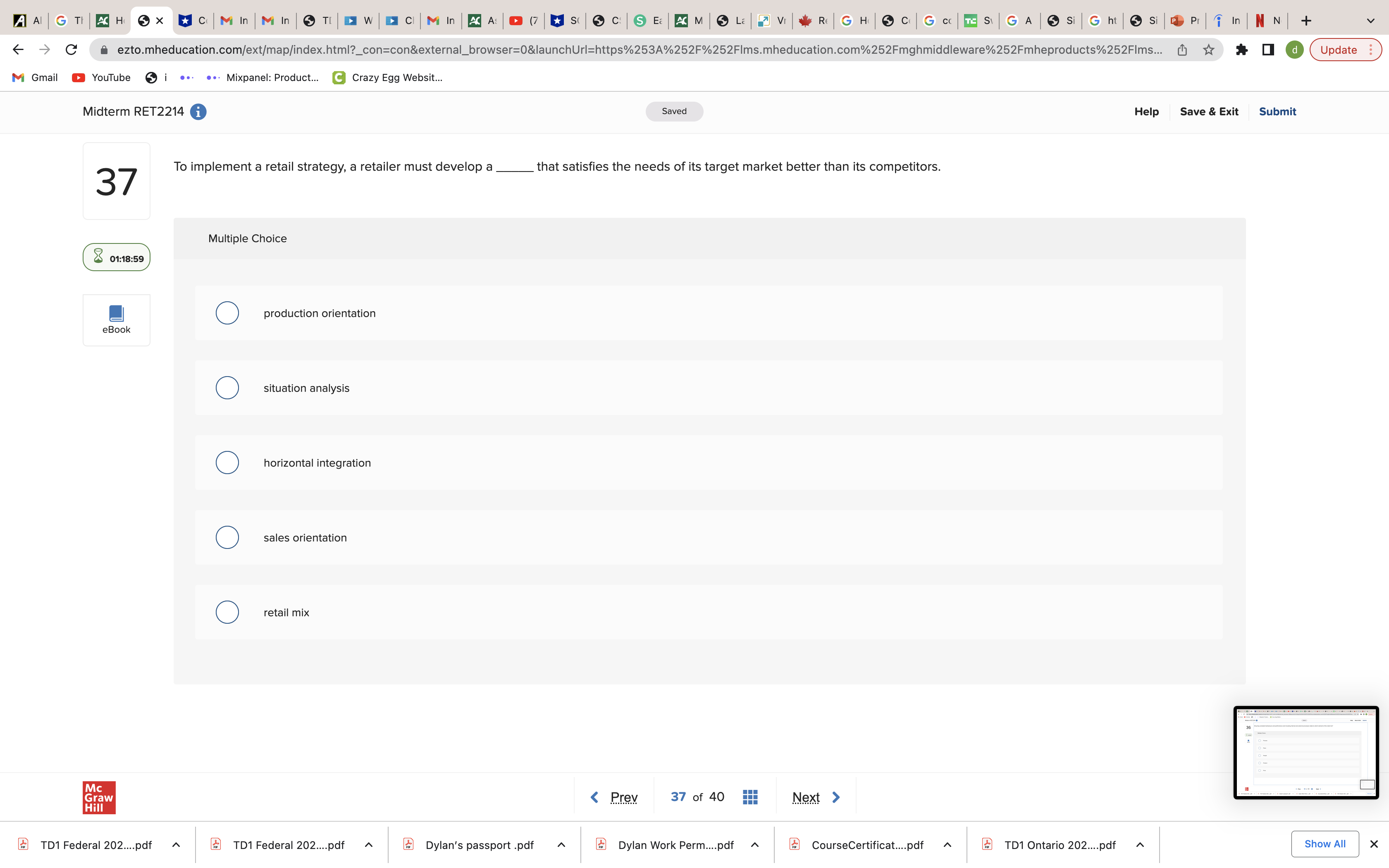 ... Mixpanel: Product... C Crazy Egg Websit... Midterm RET2214 i Saved Help