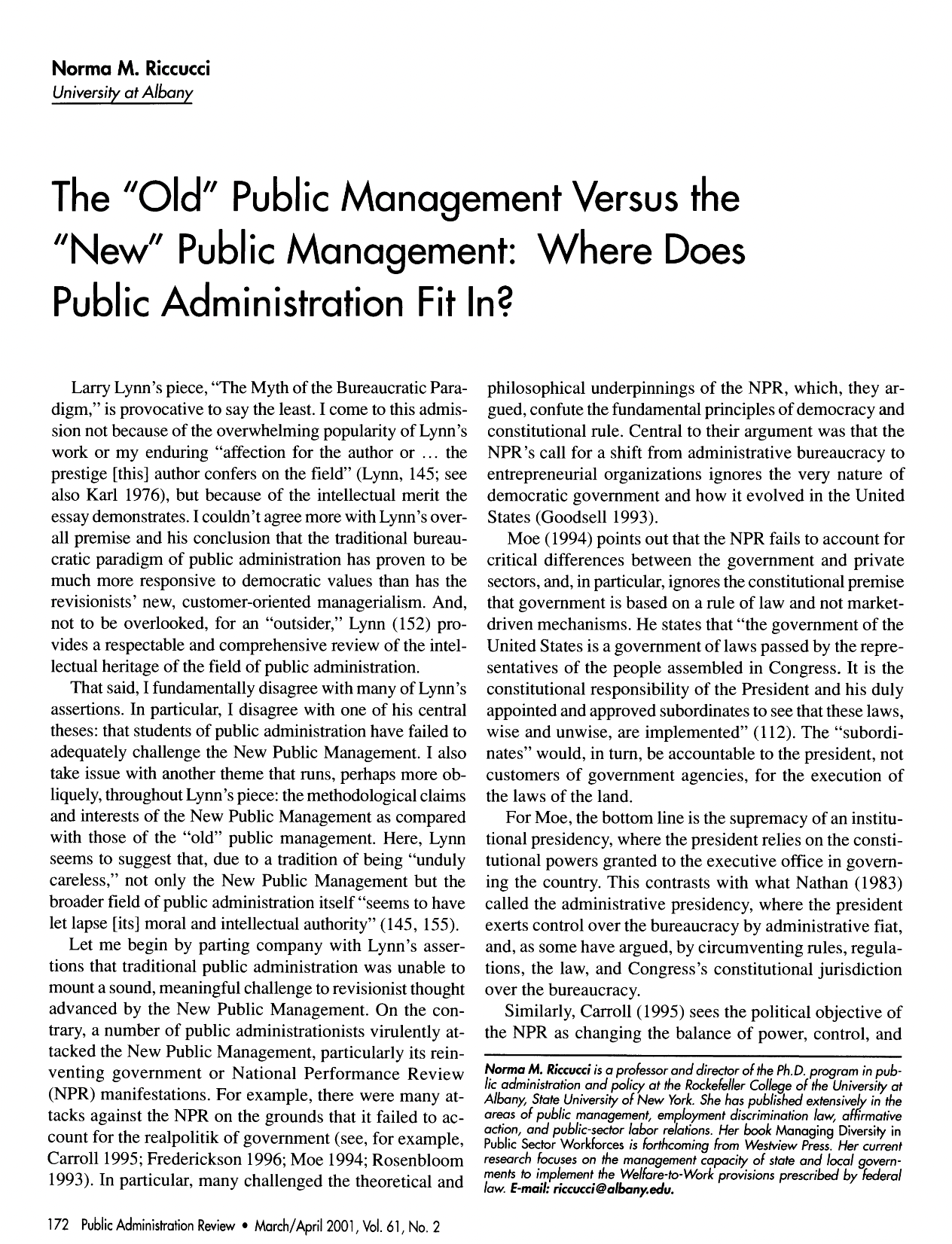  According to Frederickson, what are the differences between New Public administration