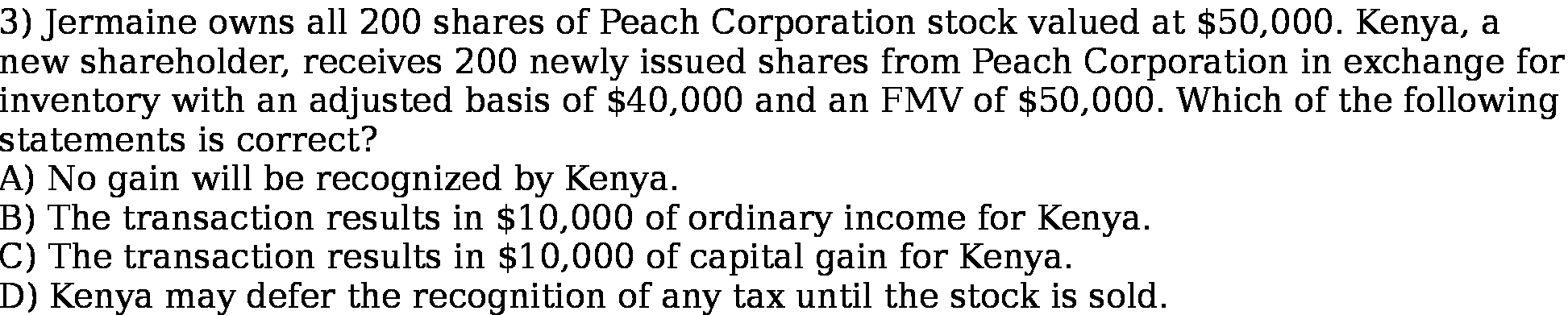 at $50,000. Kenya, a new shareholder, receives 200 newly issued shares from