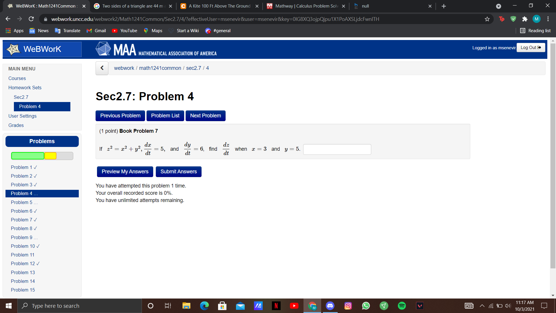  WeBWork : Math 1241Common : x 2 null X G Two