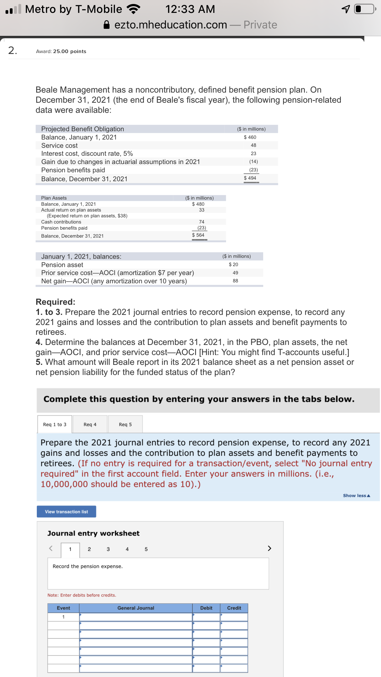ezto.mheducation.com - Private 2. Award: 25.00 points Beale Management has a noncontributory,