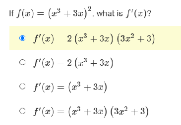 ]2 - 2e2* cos(are ) sin(a) O f'(x) = ex [sin(x)]2 -