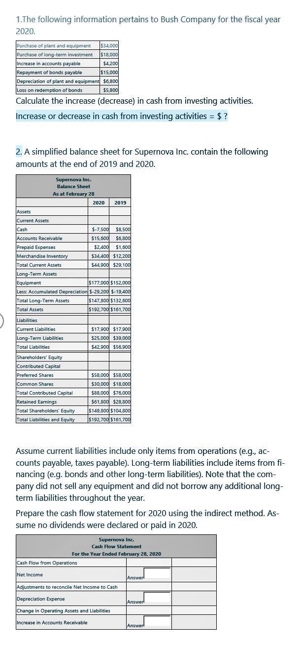 accounts payable $4,200 Repayment of bonds payable $15,000 Depreciation of plant and