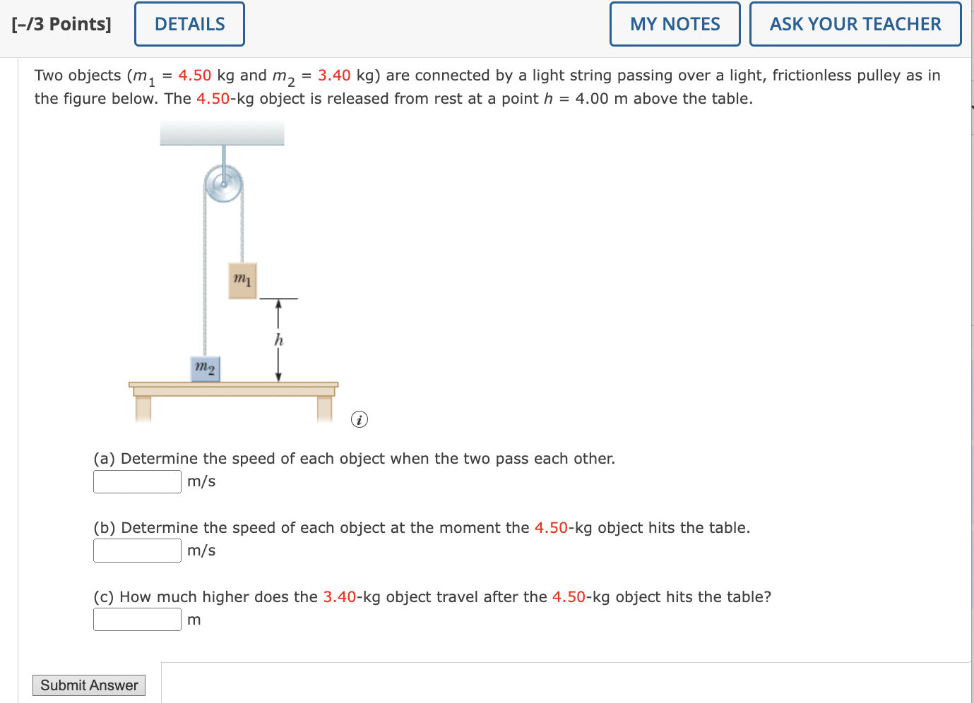 = 4.50 kg and m2 = 3.40 kg) are connected by a