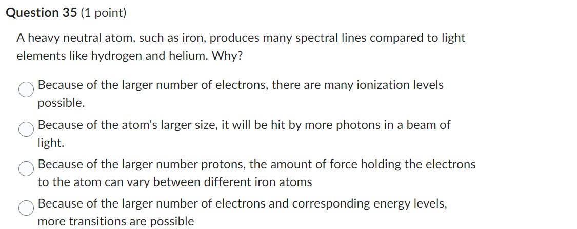 34 (1 point) In the Bohr model, the transitions of electrons down