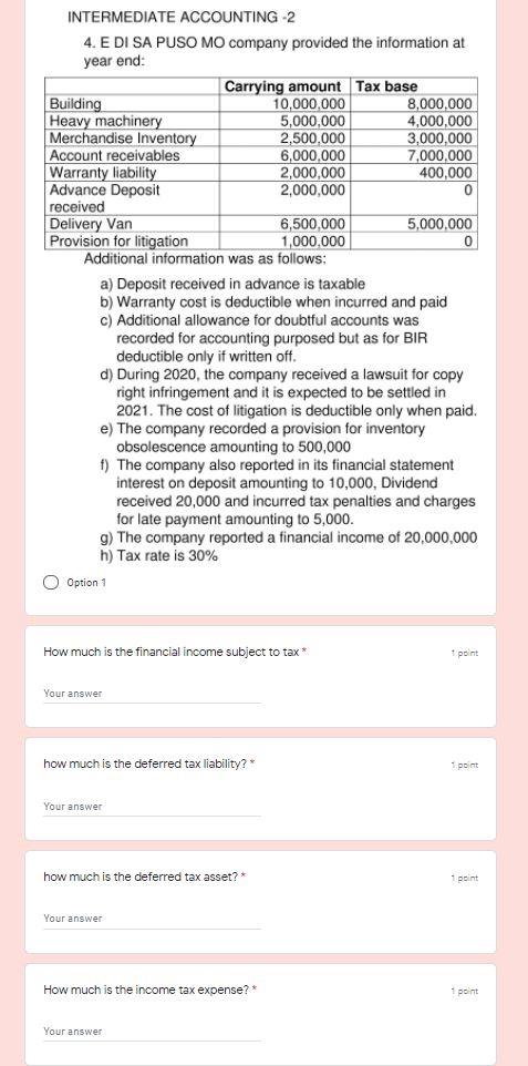  INTERMEDIATE ACCOUNTING -2 4. E DI SA PUSO MO company provided