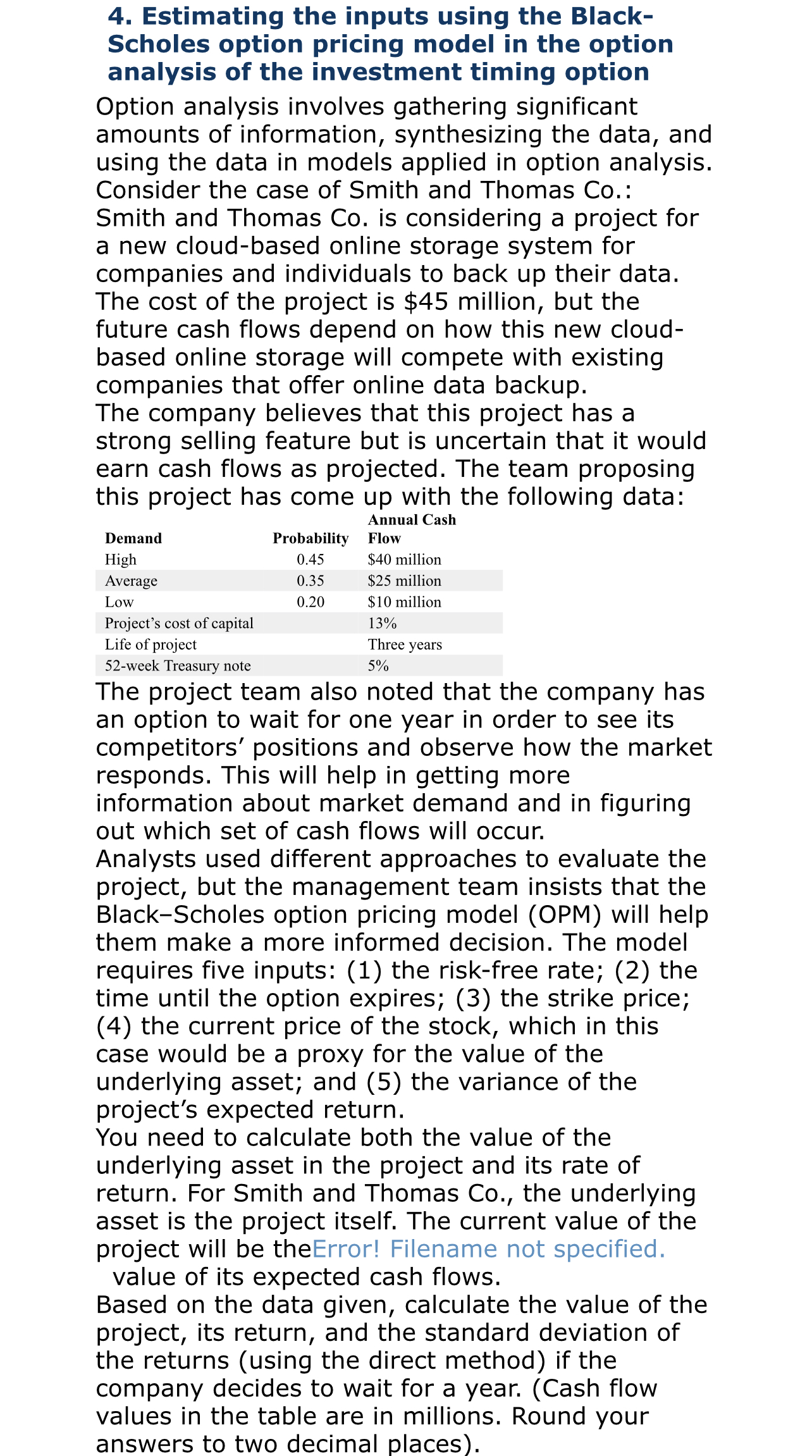 option pricing model in the option analysis of the investment timing option