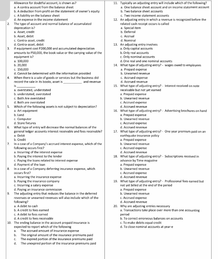 Help me po please Allowance for doubtful account, is shown as? 11.