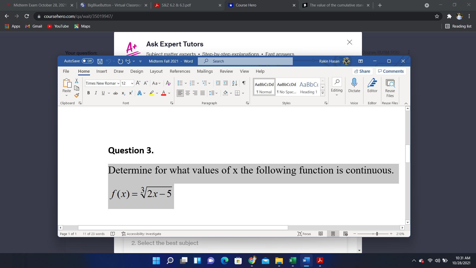 X XS&Z 6.2 & 6.3.pdf X Course Hero X B The value