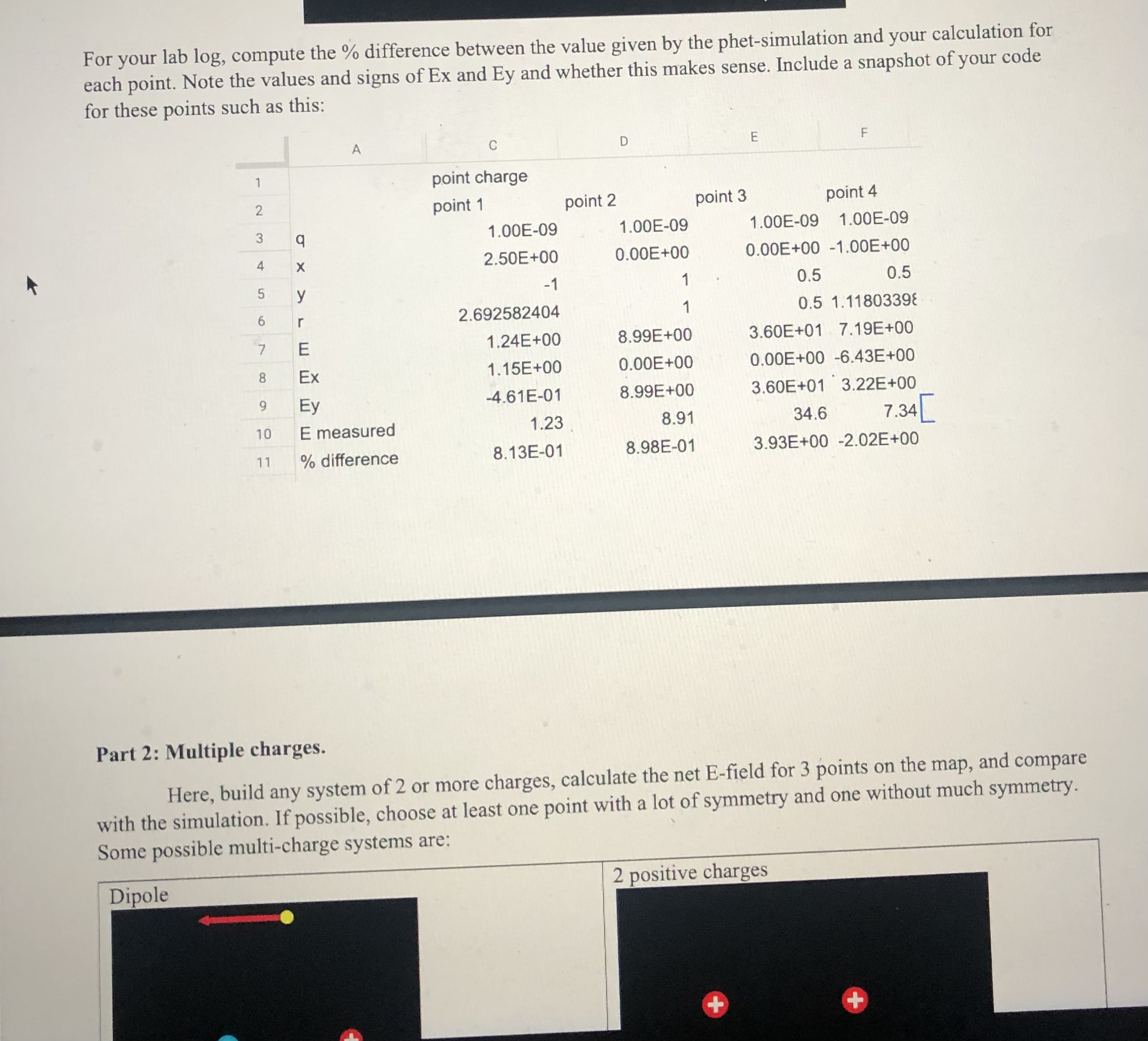 of point charges. If you are unfamiliar with spreadsheets, see intro at