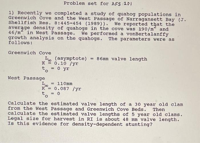 Y1 Problem set for AFS 20/ 1) Recently we completed a study
