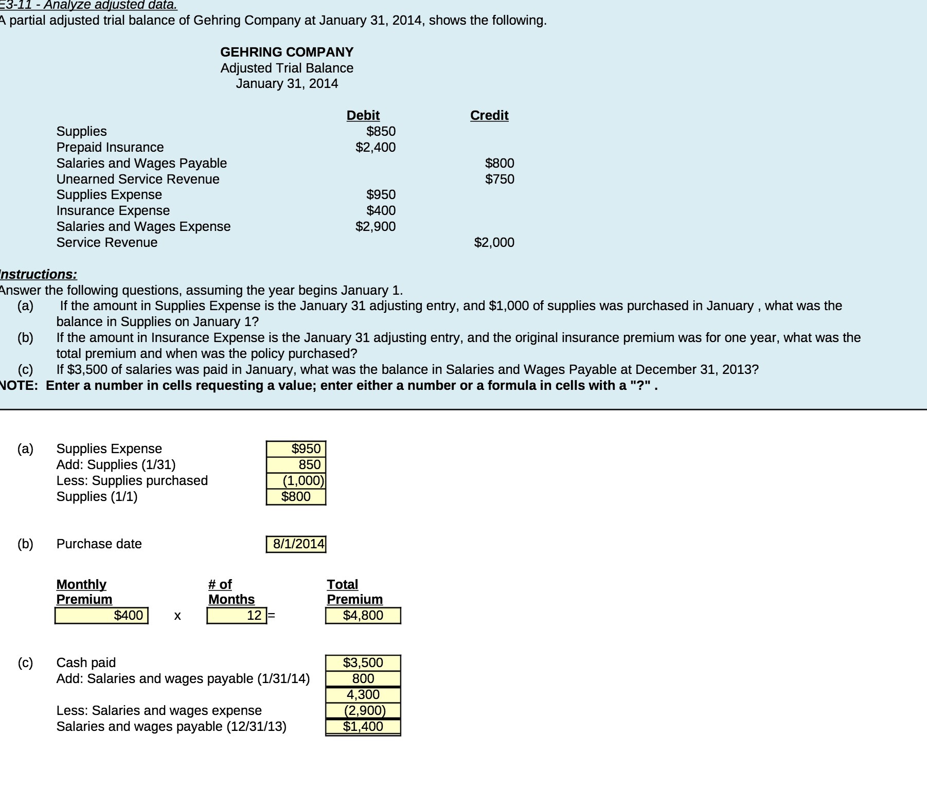 Gehring Company at January 31, 2014, shows the following. GEHRING COMPANY Adjusted