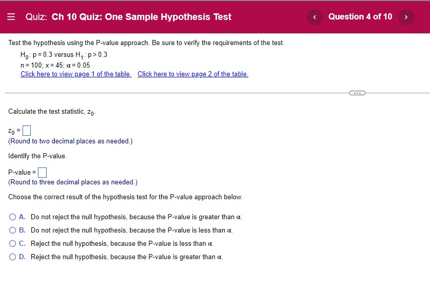 2 Quiz: Ch \"ID Quiz: One Sample Hypothesis Test Question 4